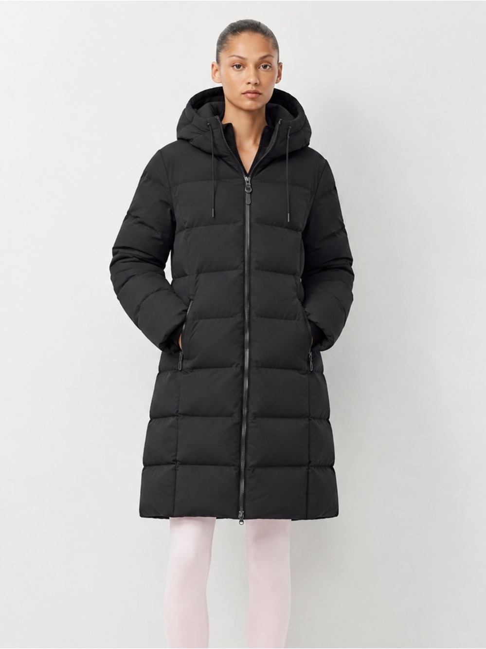 Atelier Noir Black Long Puffer Coat Hooded Thick Winter Jacket Size L NWOT